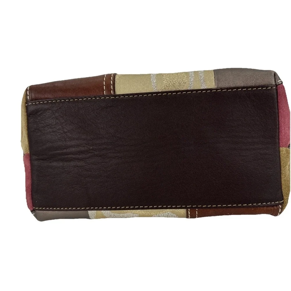 Coach Holiday Patchwork Small Hobo Bag Multi Leather Suede Jacquard Brown‎ Gold